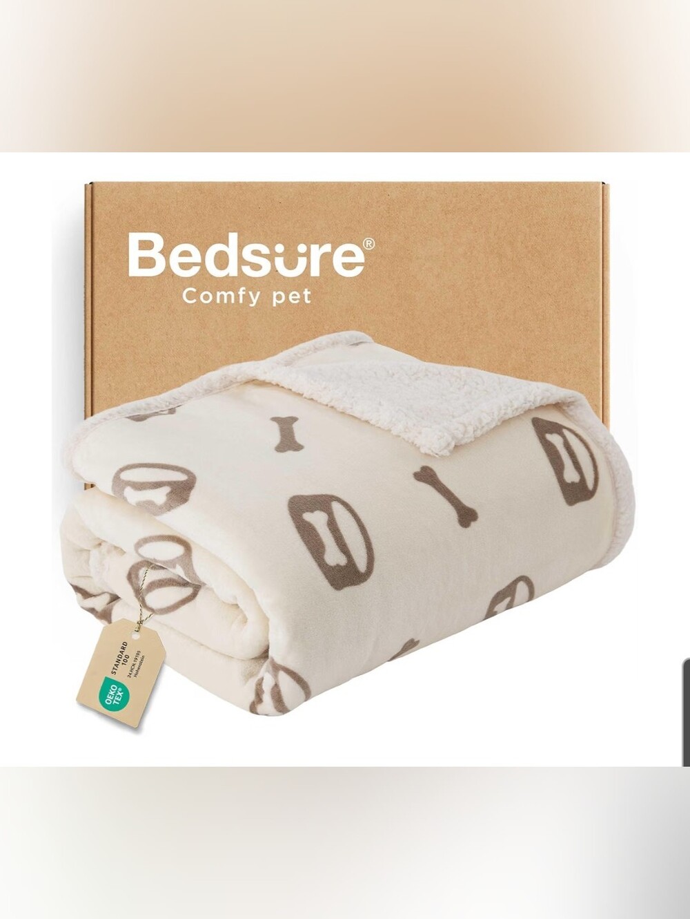 Bedsure Cream Sherpa Dog Waterproof Blanket with Bone Print